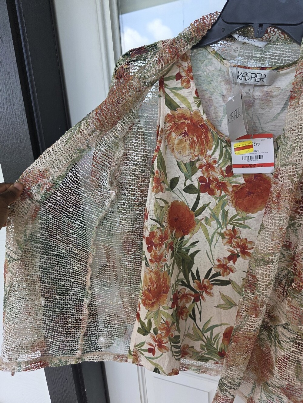 NWT Kasper 2Pc Floral Knit Tank & Open Front Cardigan Set XS $99 - Picture 5 of 10